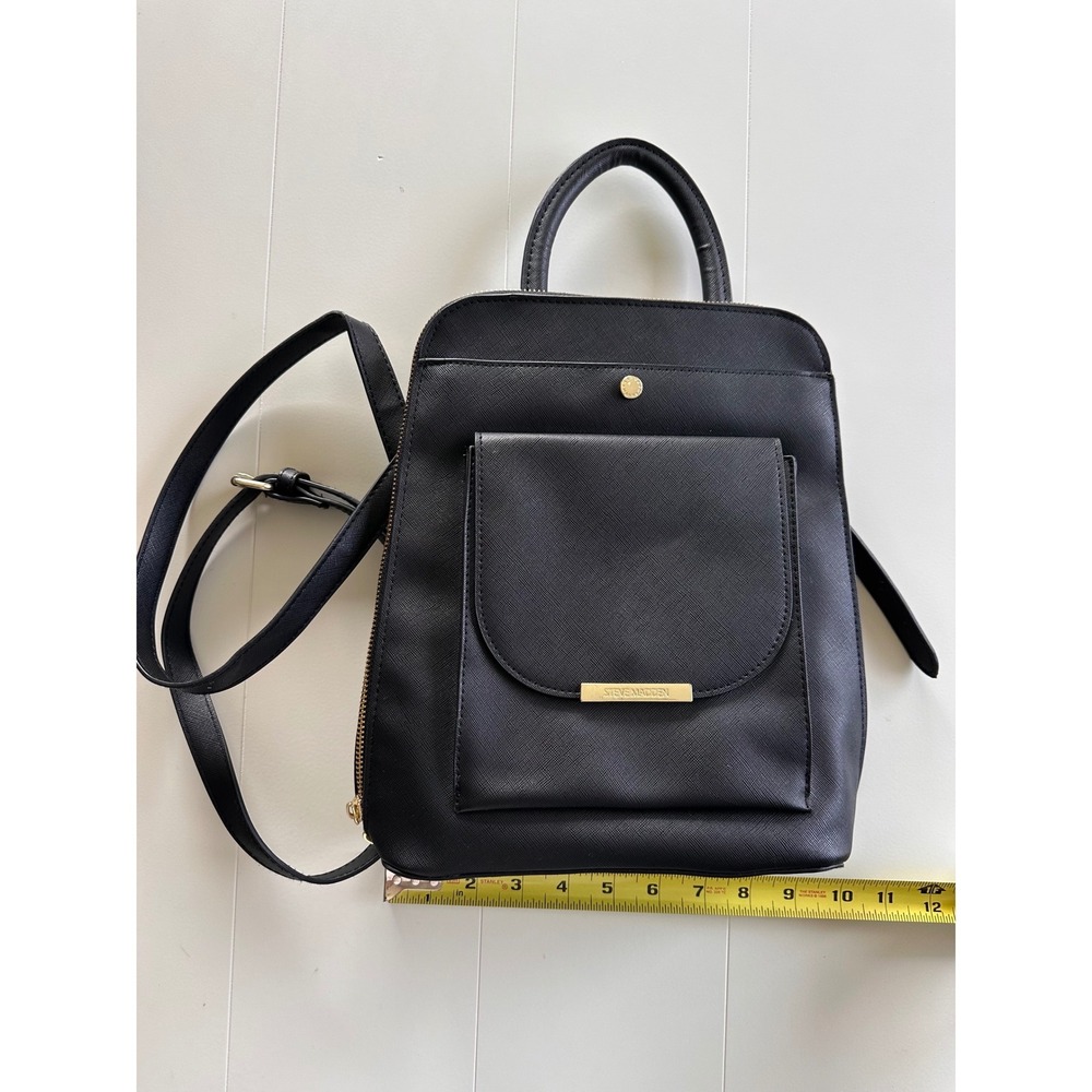 Steve Madden Womens Black Saffiano Backpack Gold Hardware Top Handle Bag
